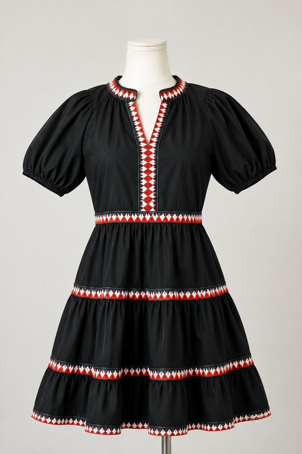 Amber Contrast Trim Tiered Mini Dress