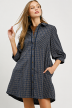 Tiffany Checkered Mini Dress in Navy