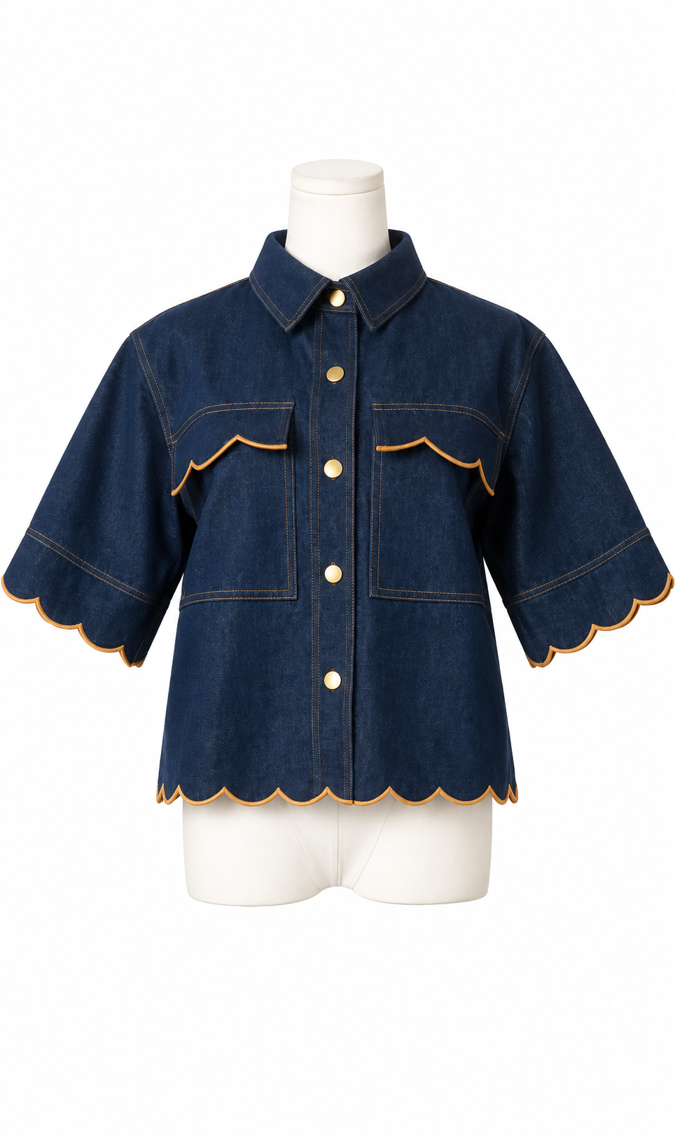 Scallop Trim Denim Shirt