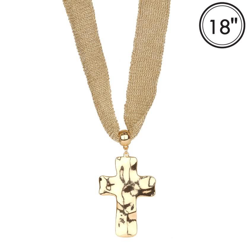 Hammered Cross Mesh Fabric Necklace