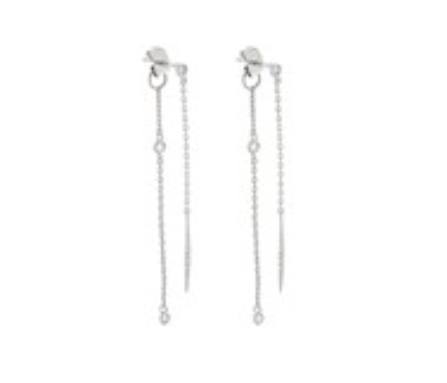 End Pave CZ Bar Chain Earrings