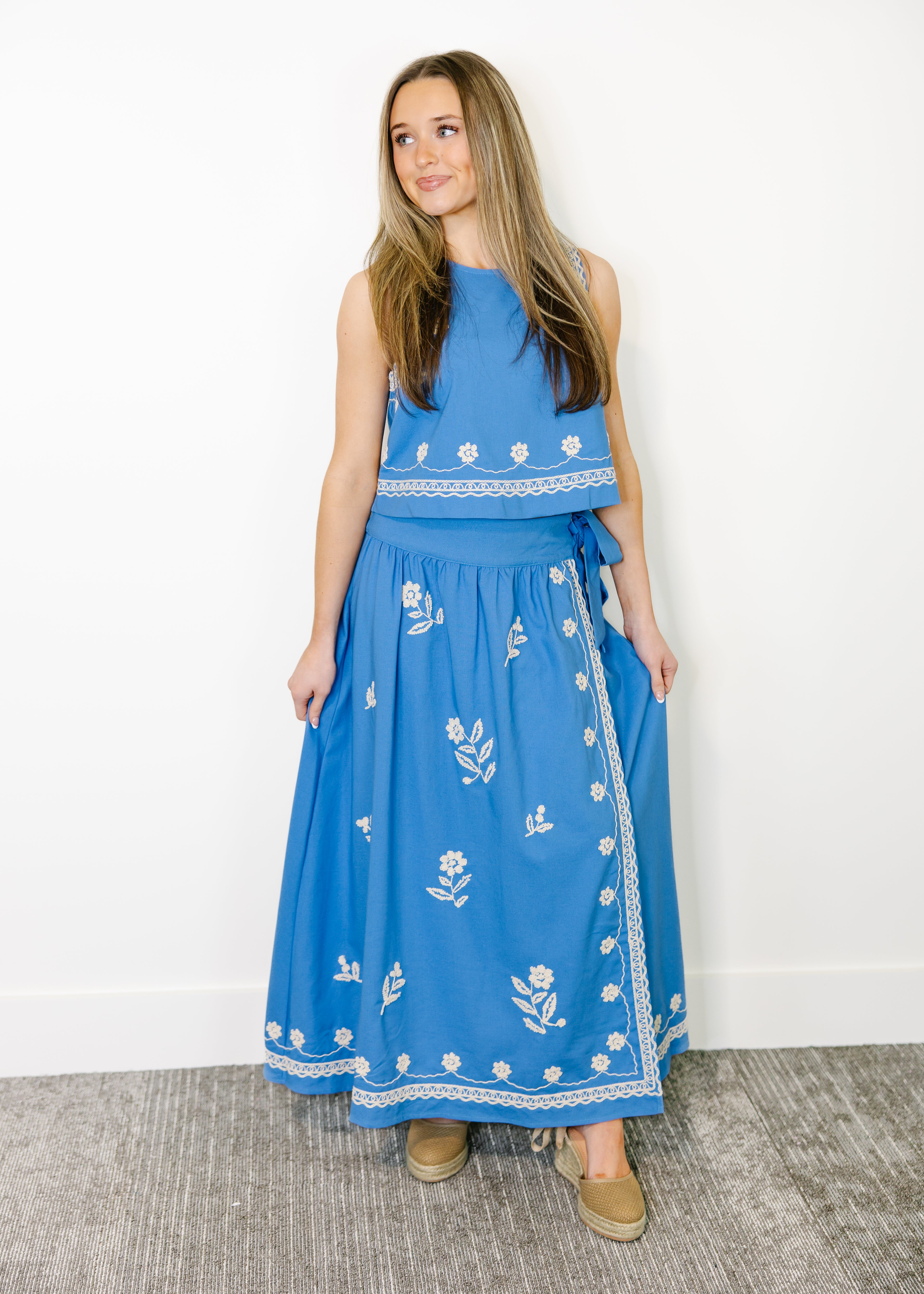 Liora Embroidered Midi Skirt Set