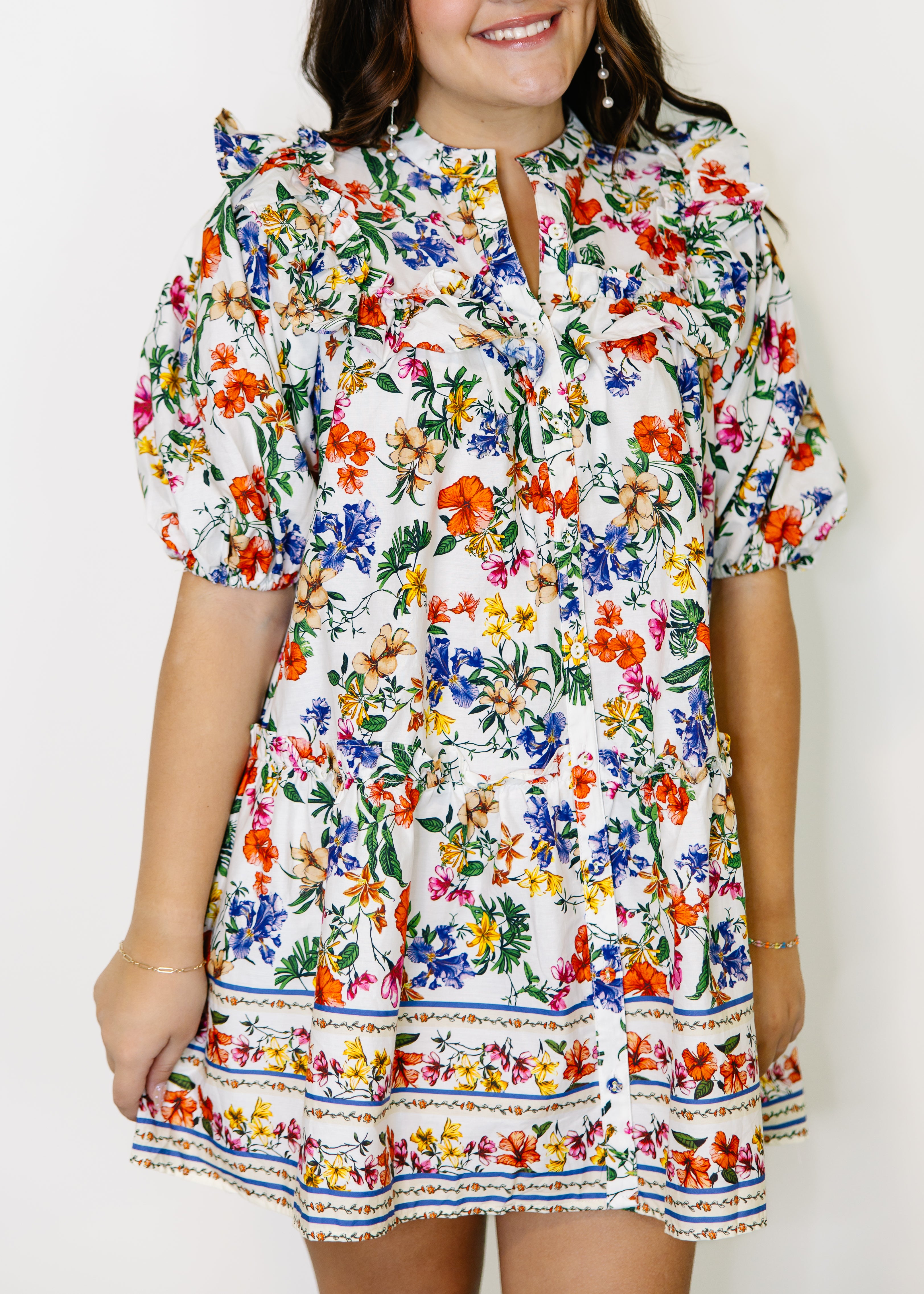 Elyse Floral Ruffle Yoke Mini Dress