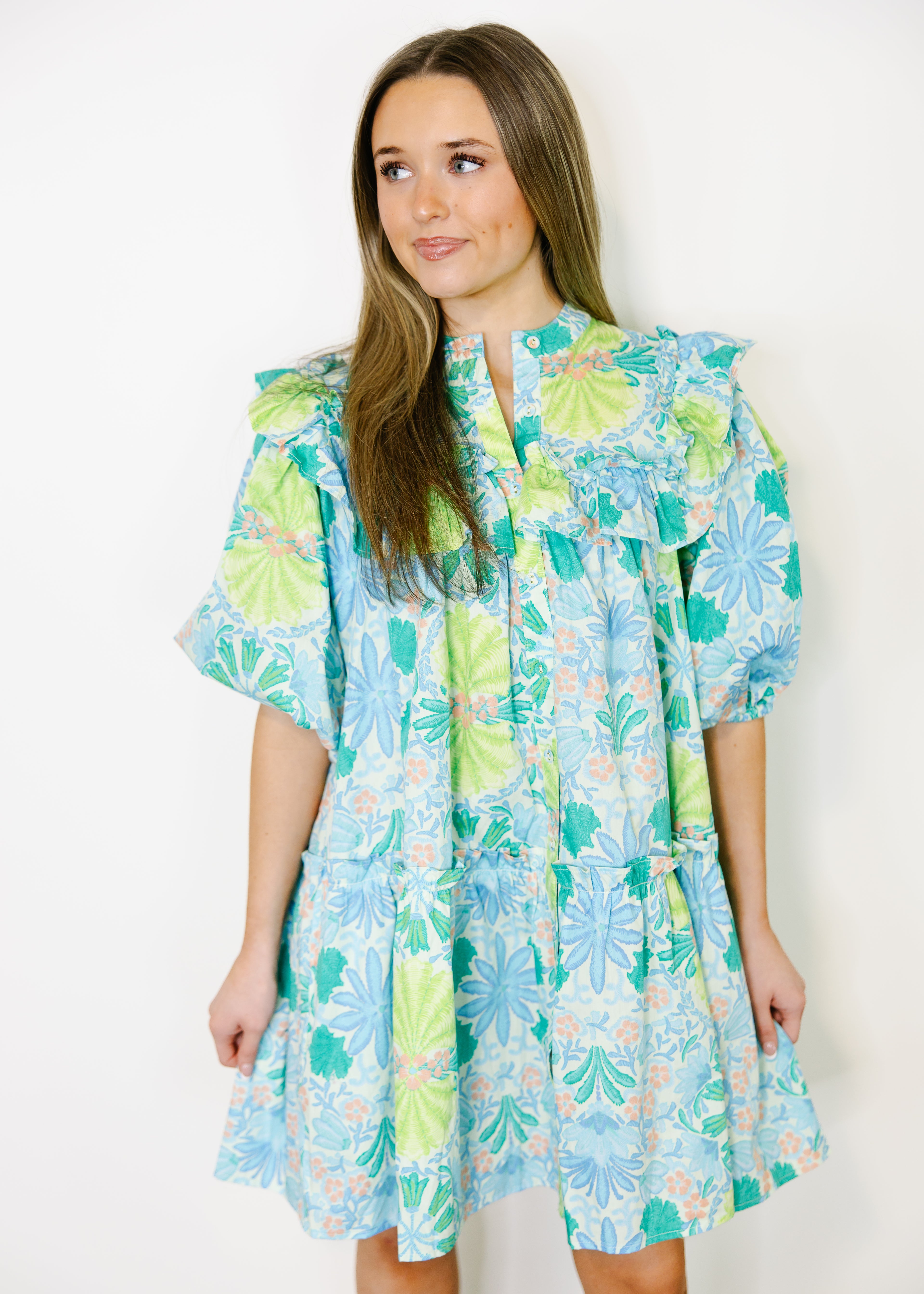 Lilah Floral Ruffle Shoulder Dress