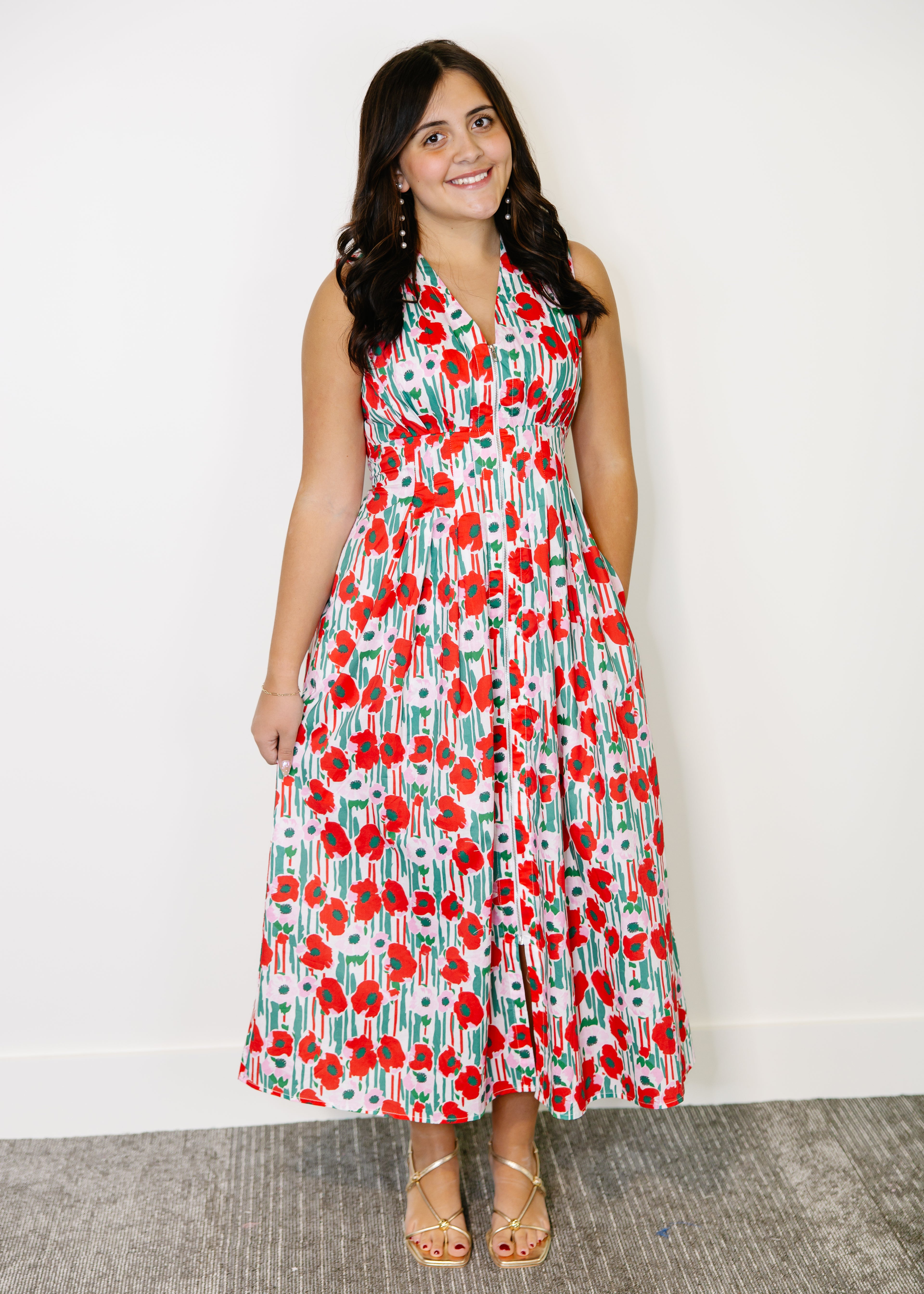 Poppy Front Zip Midi Dress