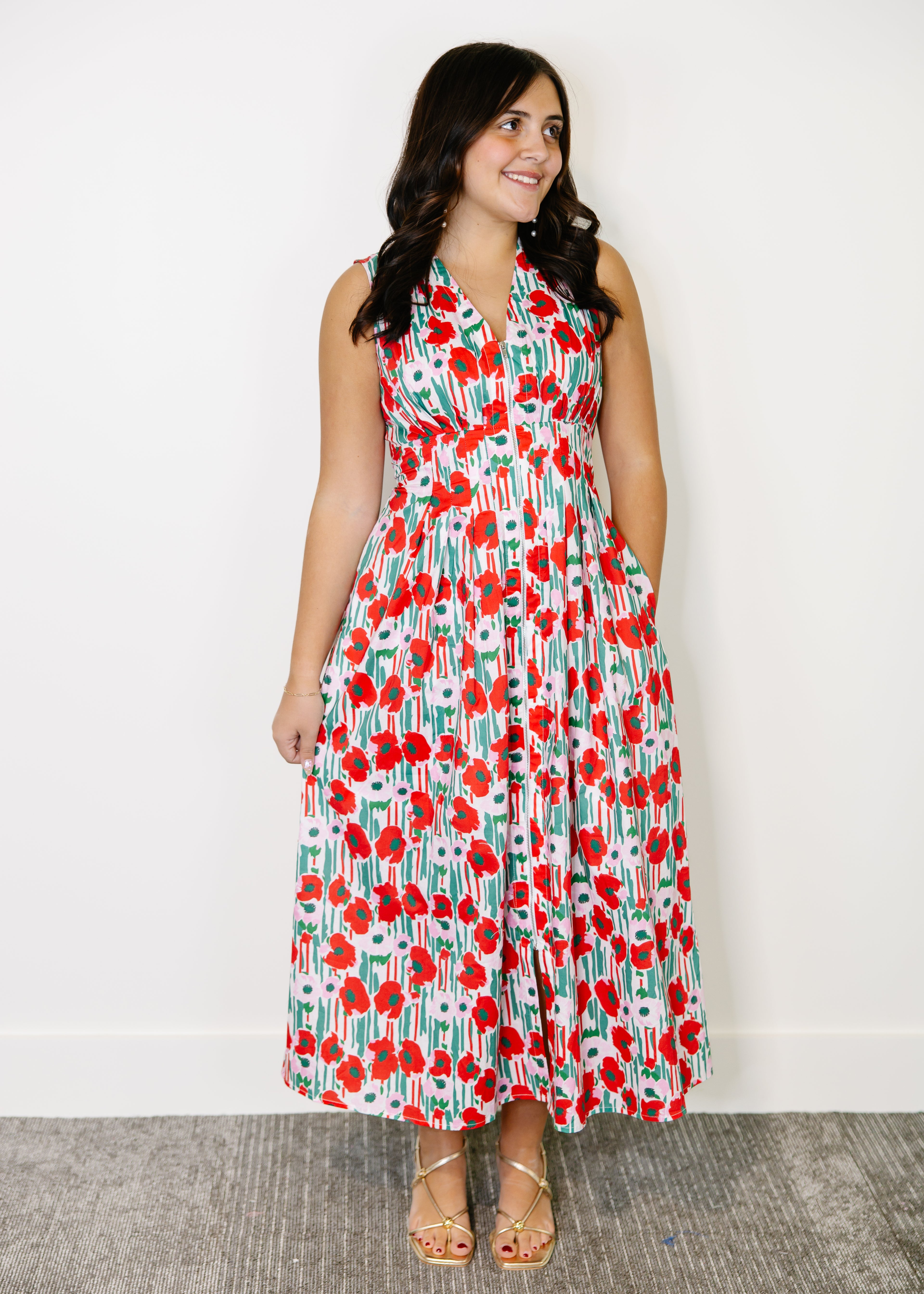 Poppy Front Zip Midi Dress