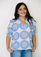 Sorella Medallion Split-Neck Top