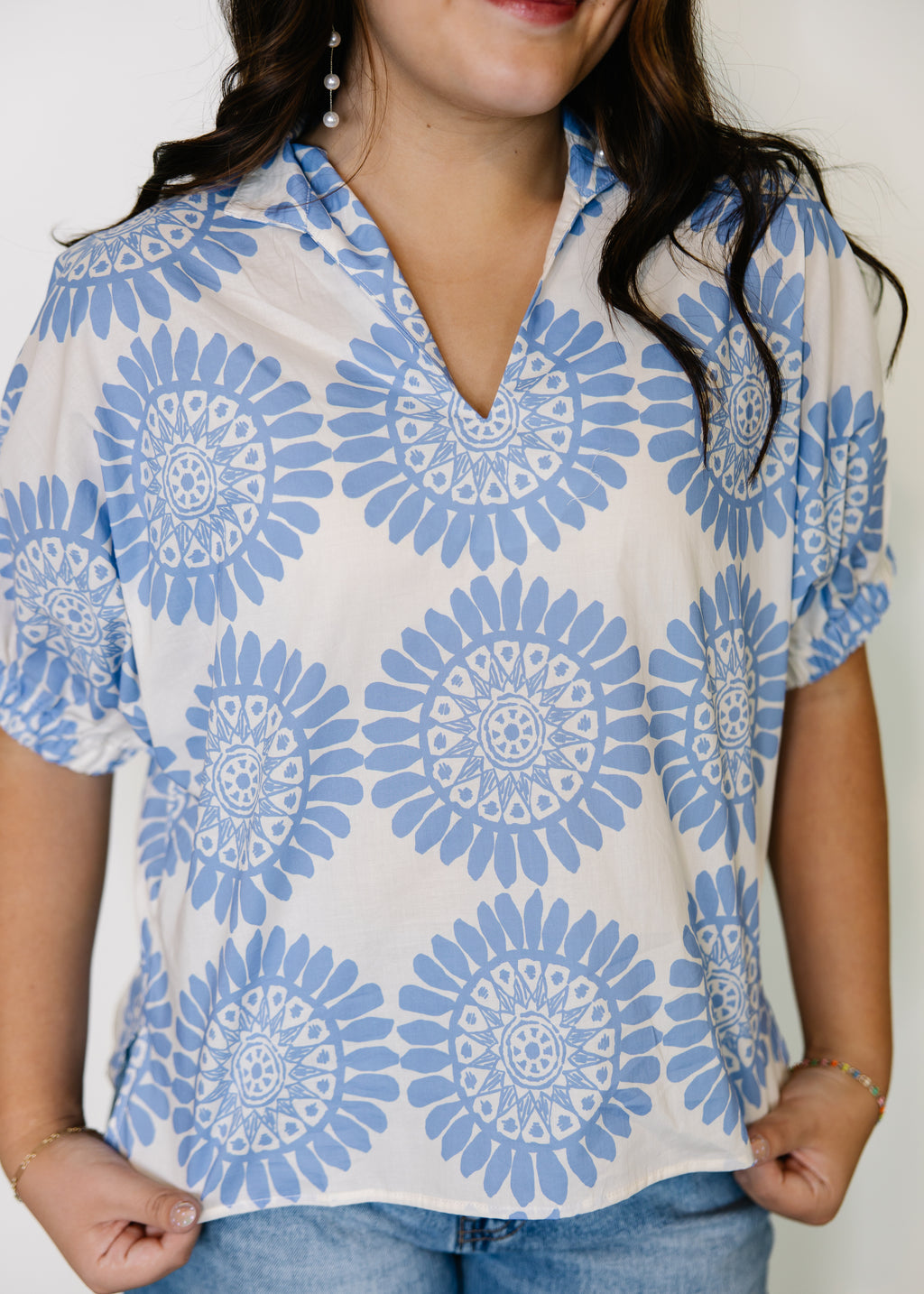 Sorella Medallion Split-Neck Top