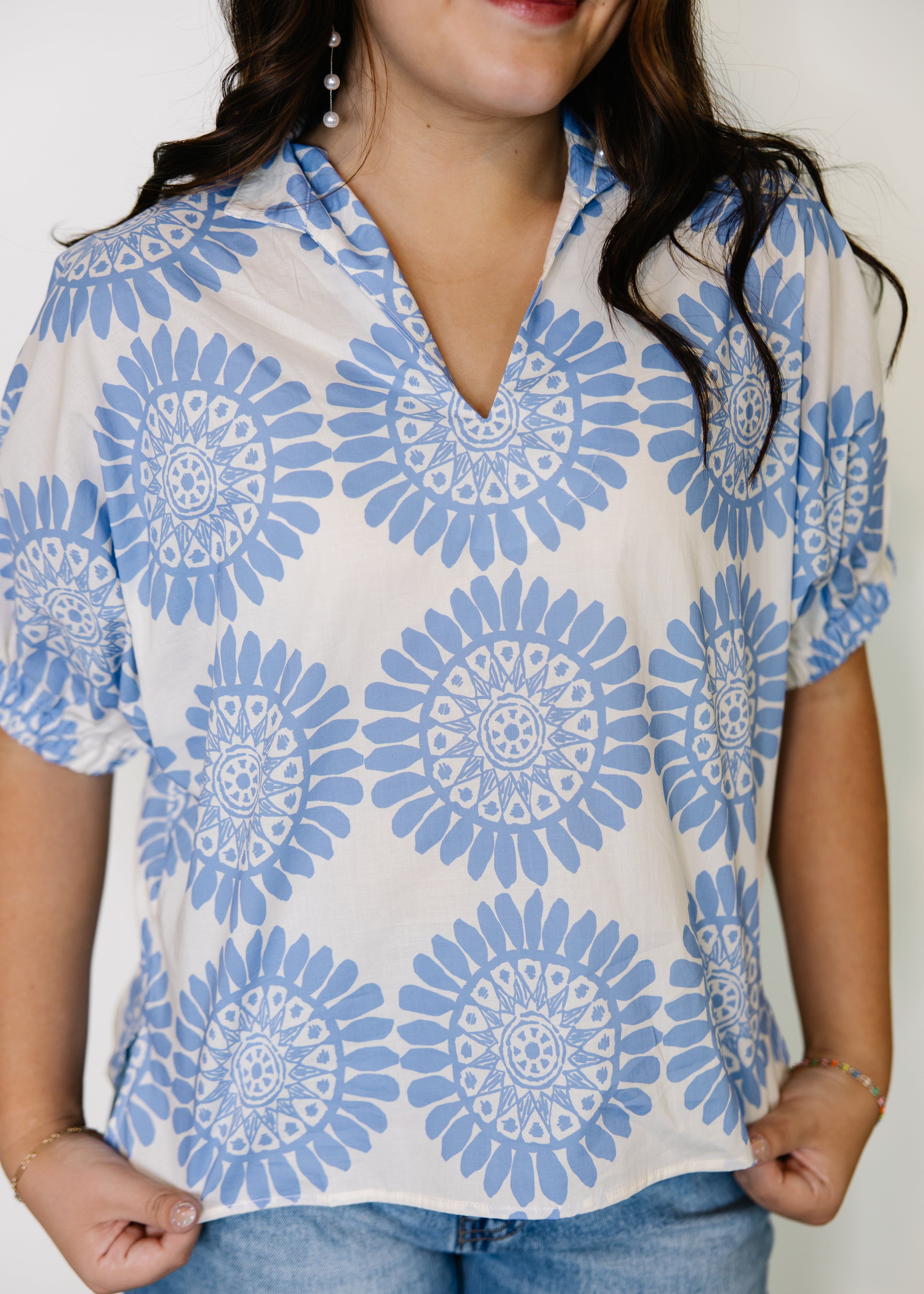 Sorella Medallion Split-Neck Top