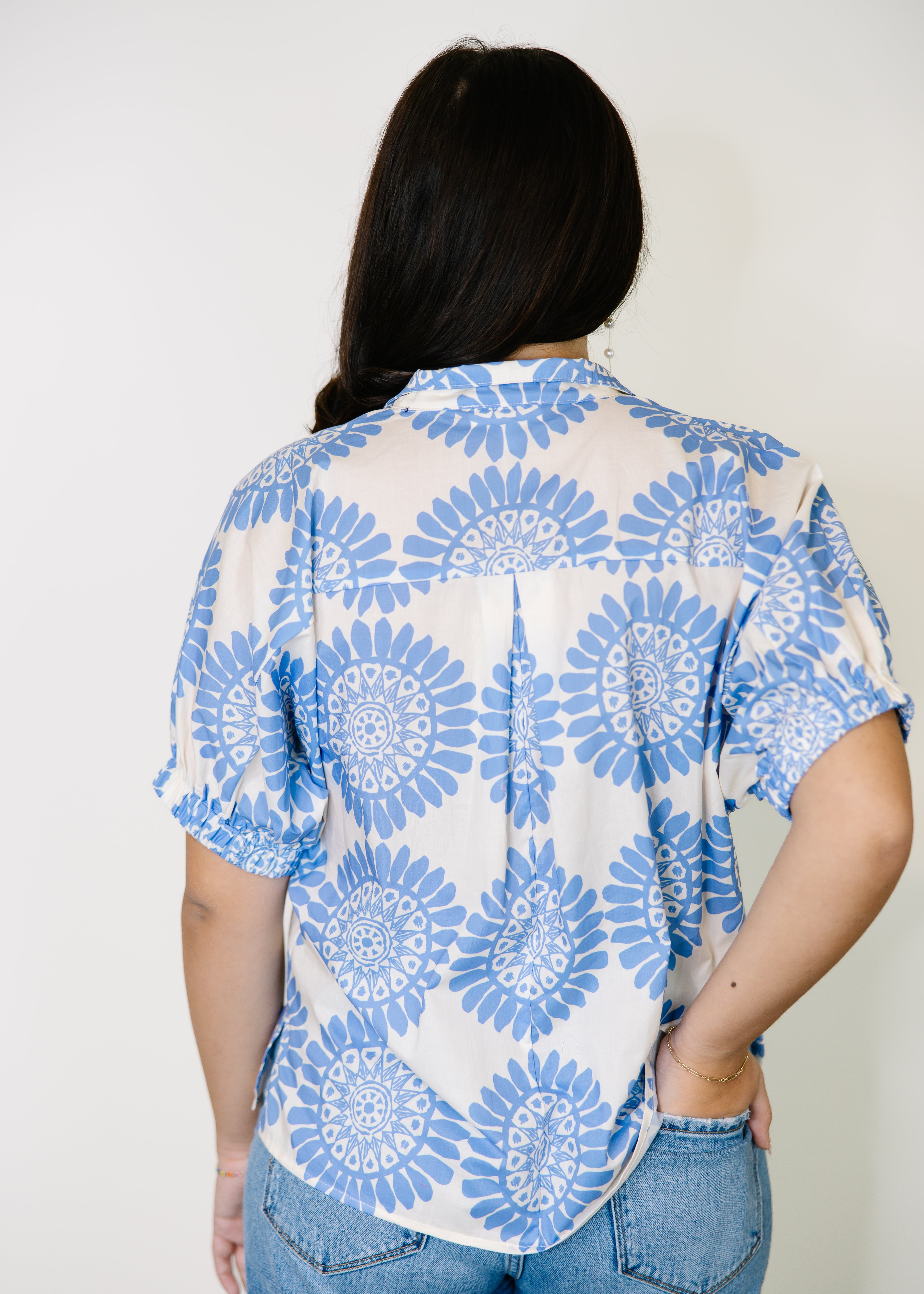 Sorella Medallion Split-Neck Top