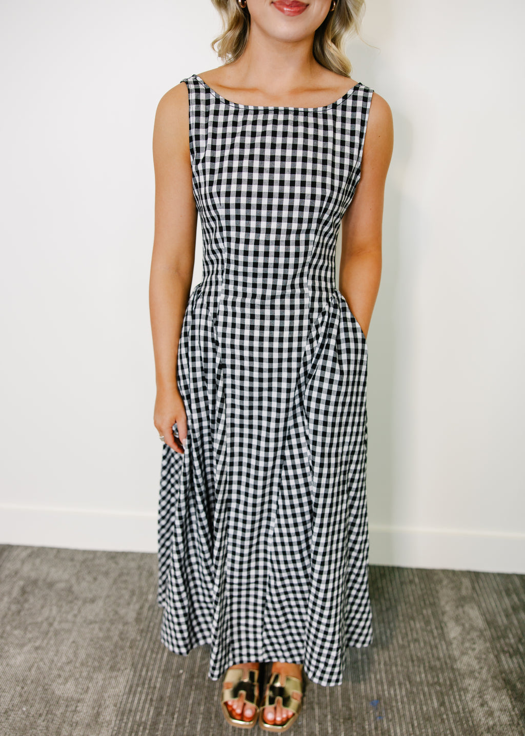 Lisa Gingham Sleeveless Maxi Dress