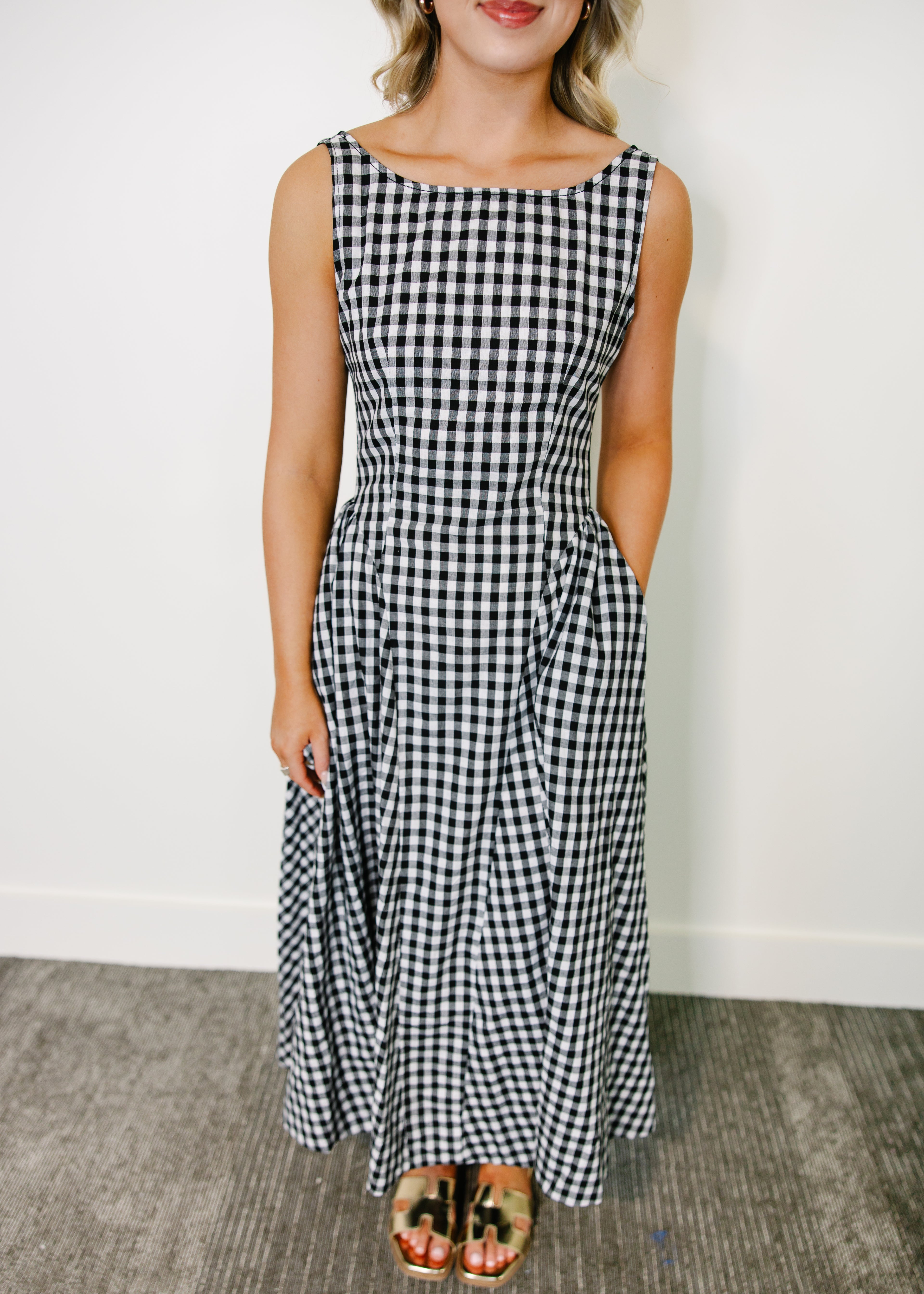 Lisa Gingham Sleeveless Maxi Dress