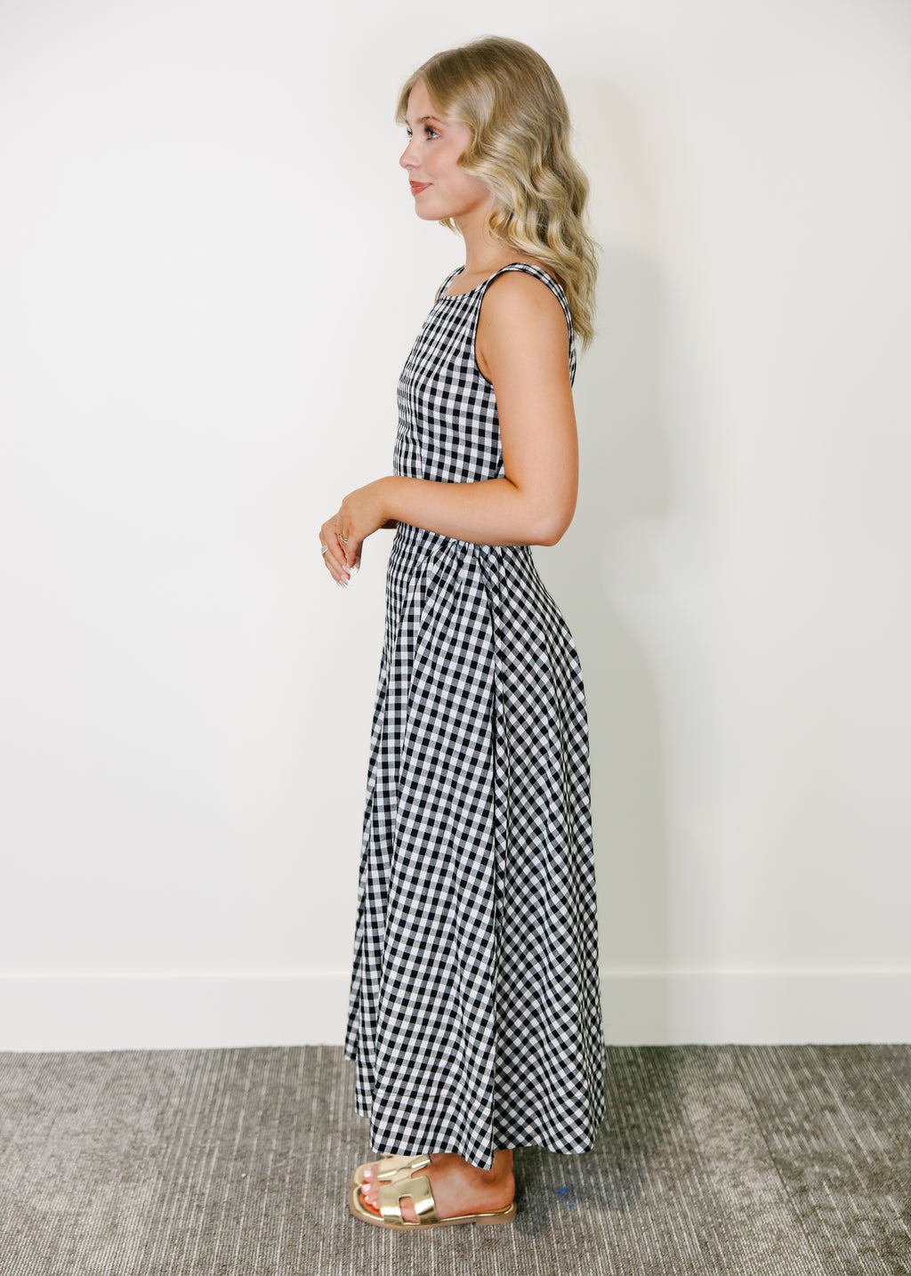 Lisa Gingham Sleeveless Maxi Dress