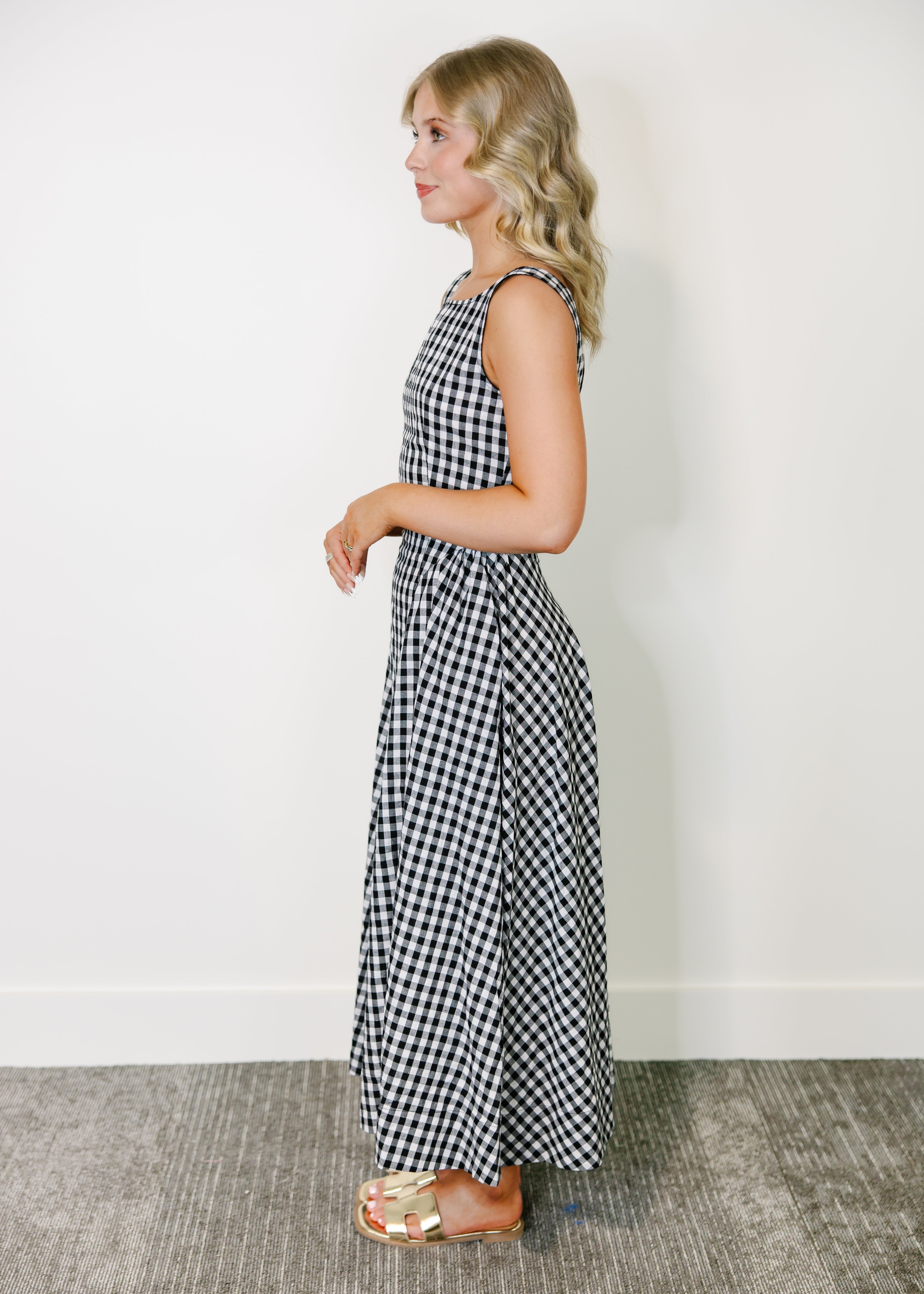 Lisa Gingham Sleeveless Maxi Dress