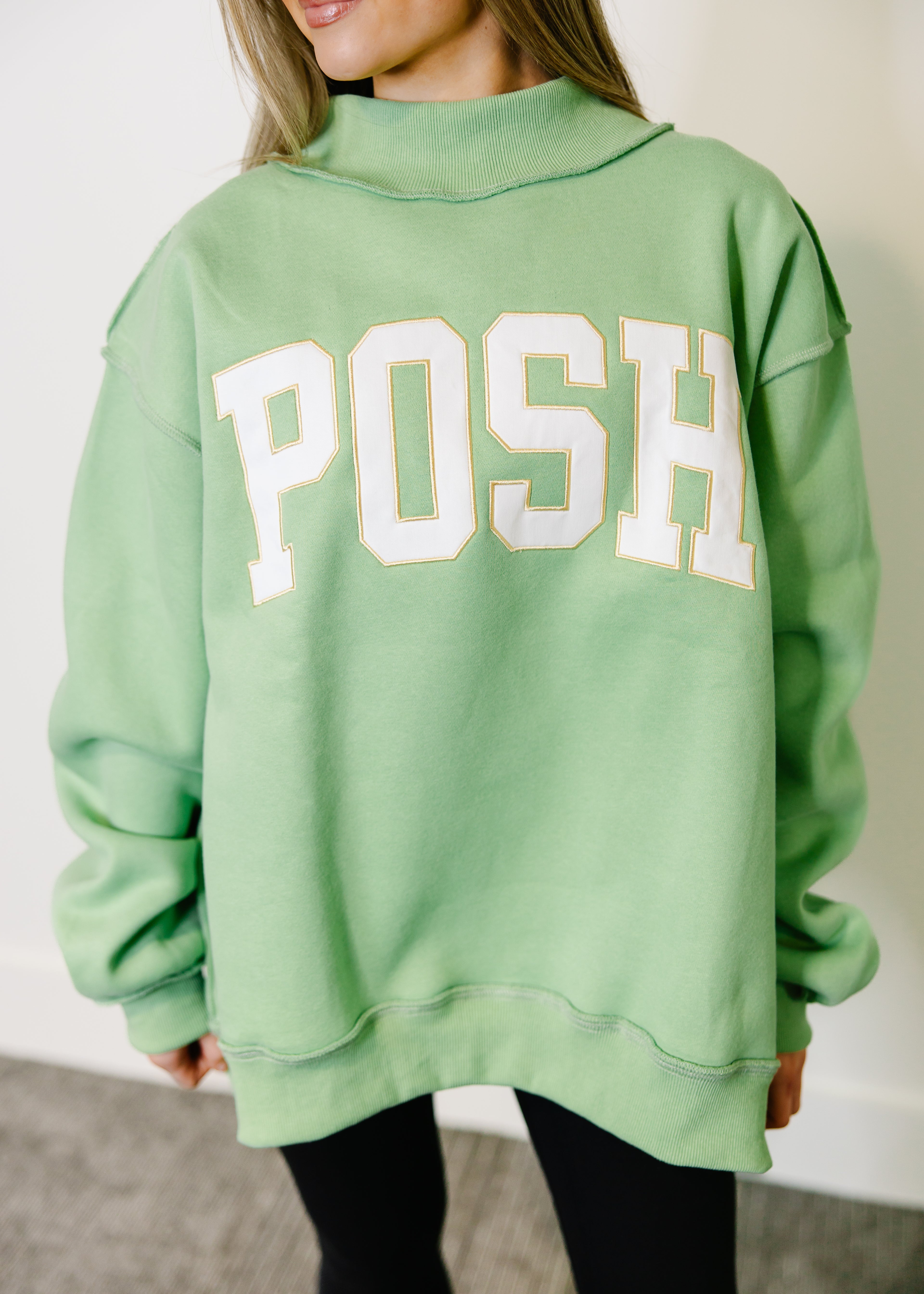 Posh Embroidered Mock Neck Sweatshirt