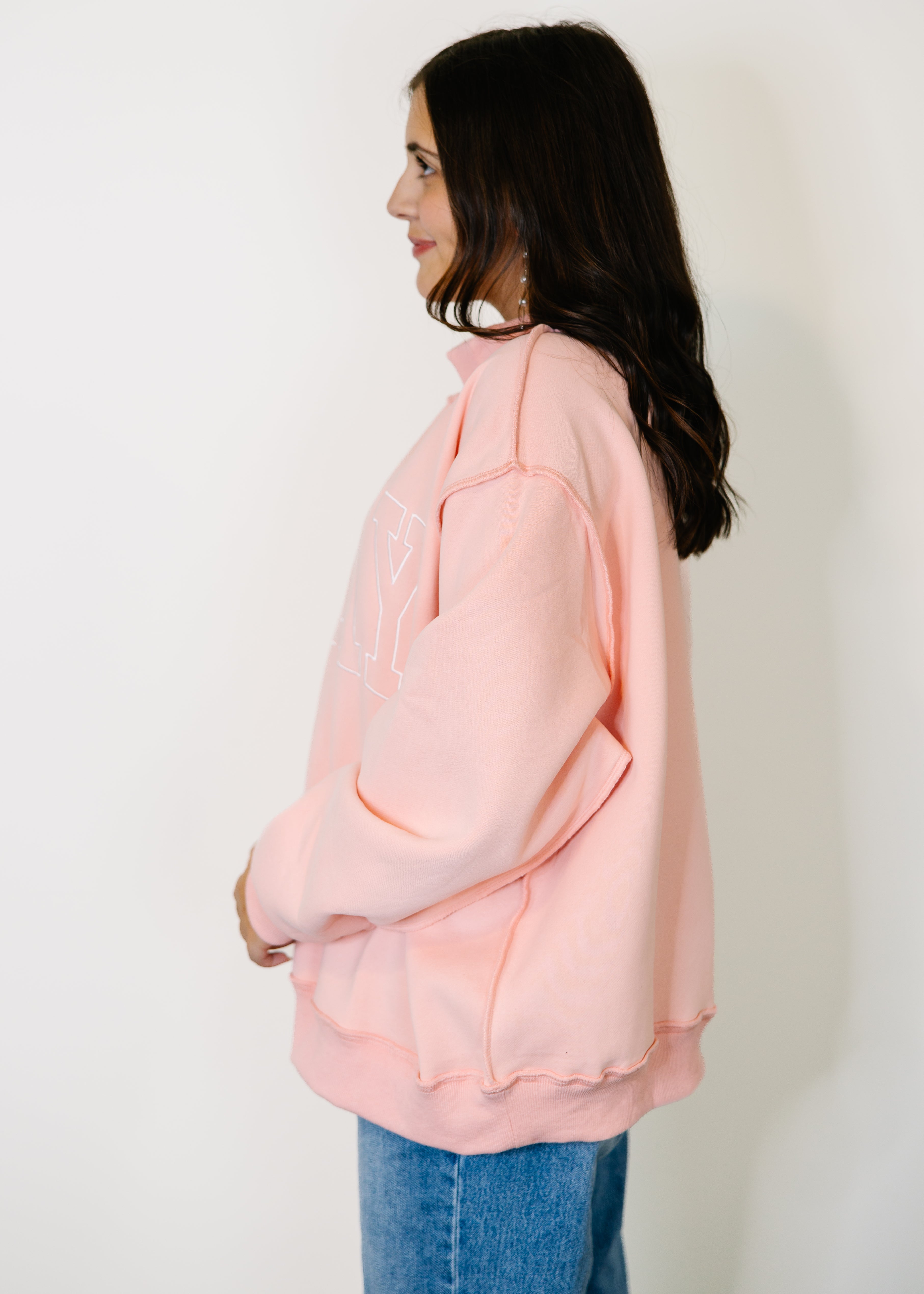 Pray Embroidered Mock Neck Sweatshirt