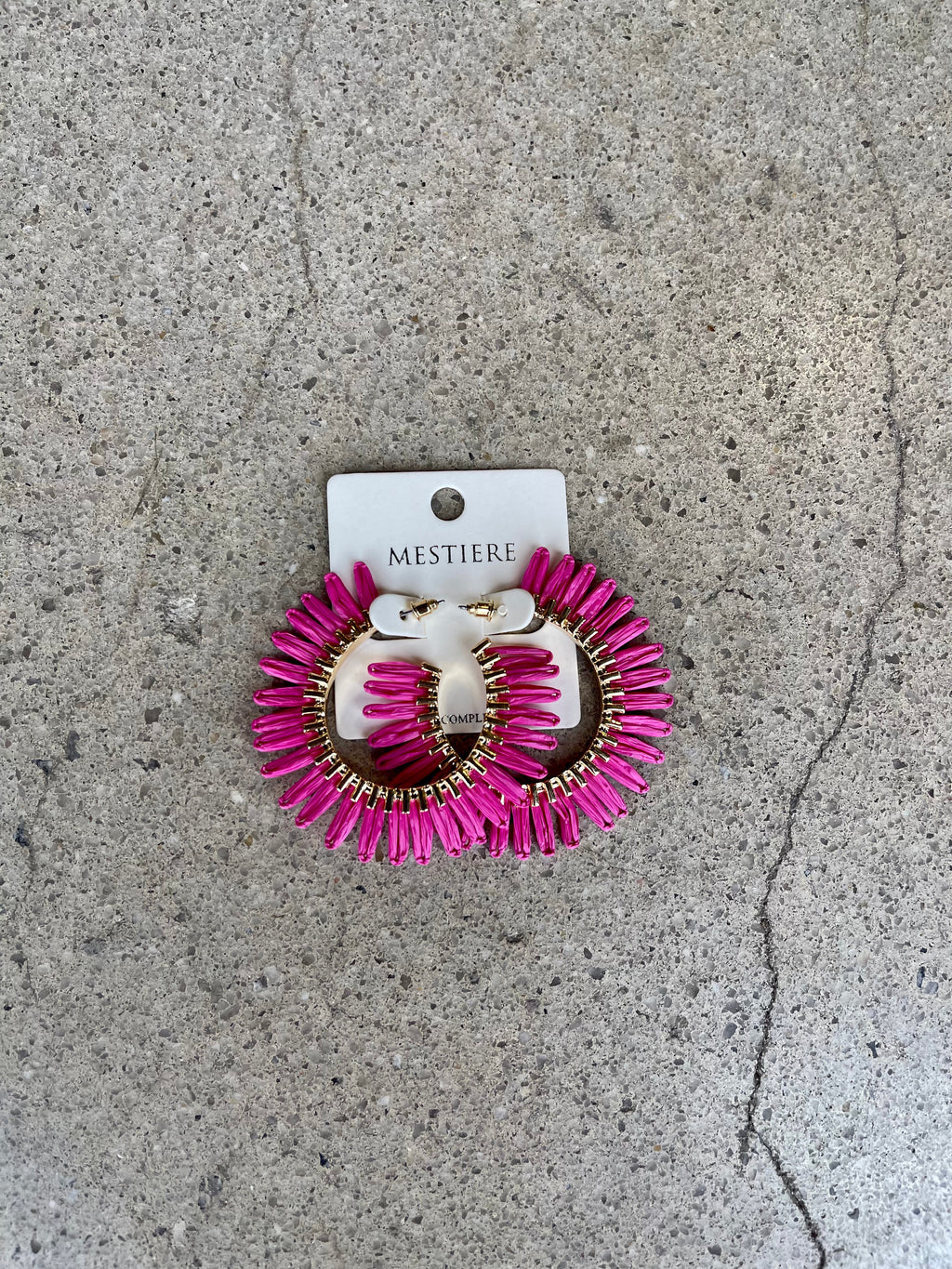 Hot Pink Raffia Hoop Earring