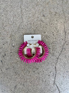 Hot Pink Raffia Hoop Earring