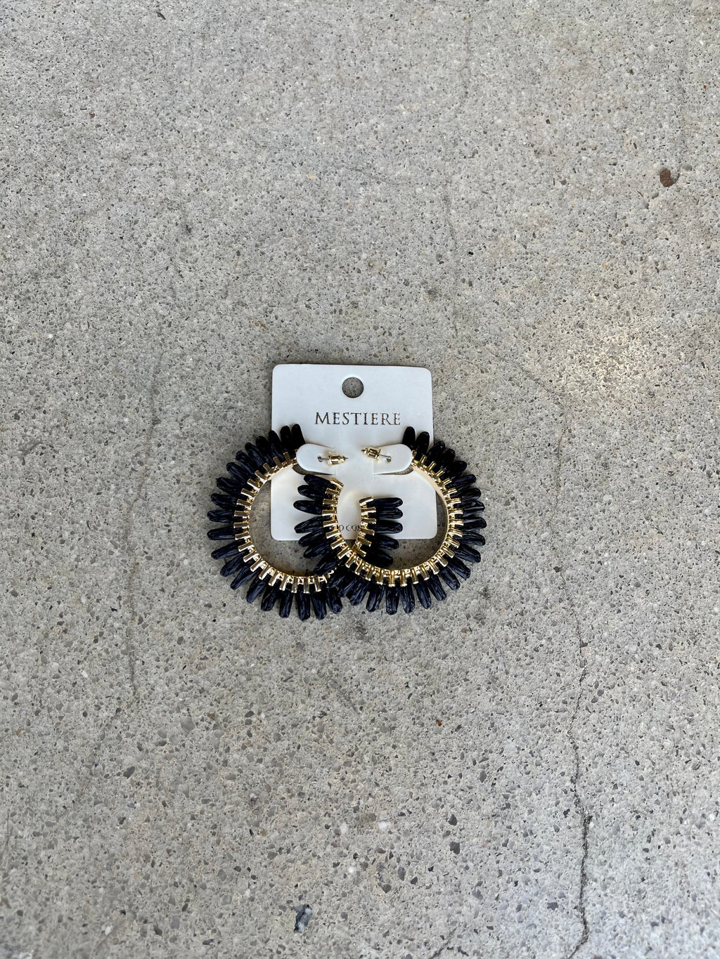 Black Raffia Hoop Earring