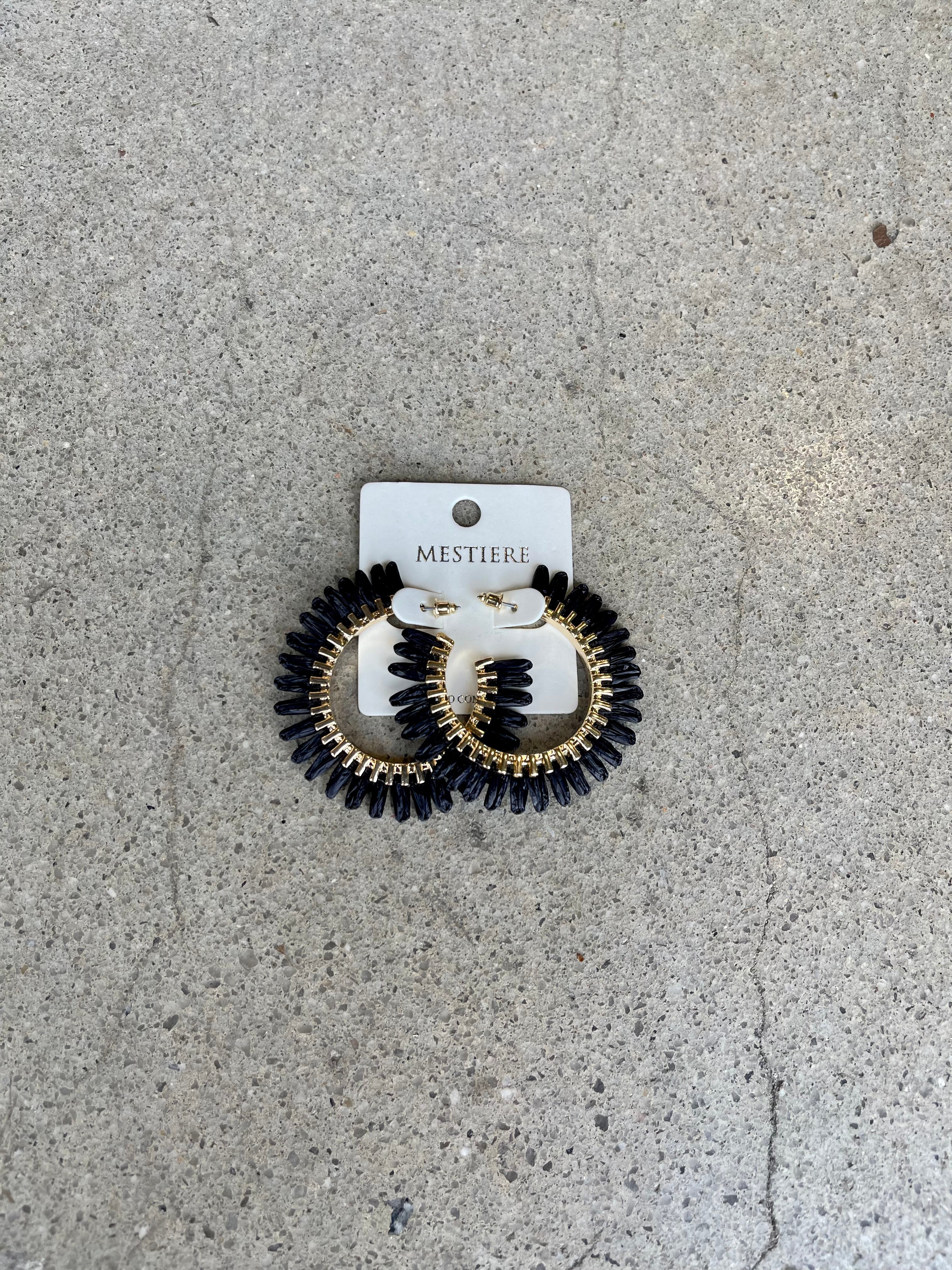 Black Raffia Hoop Earring