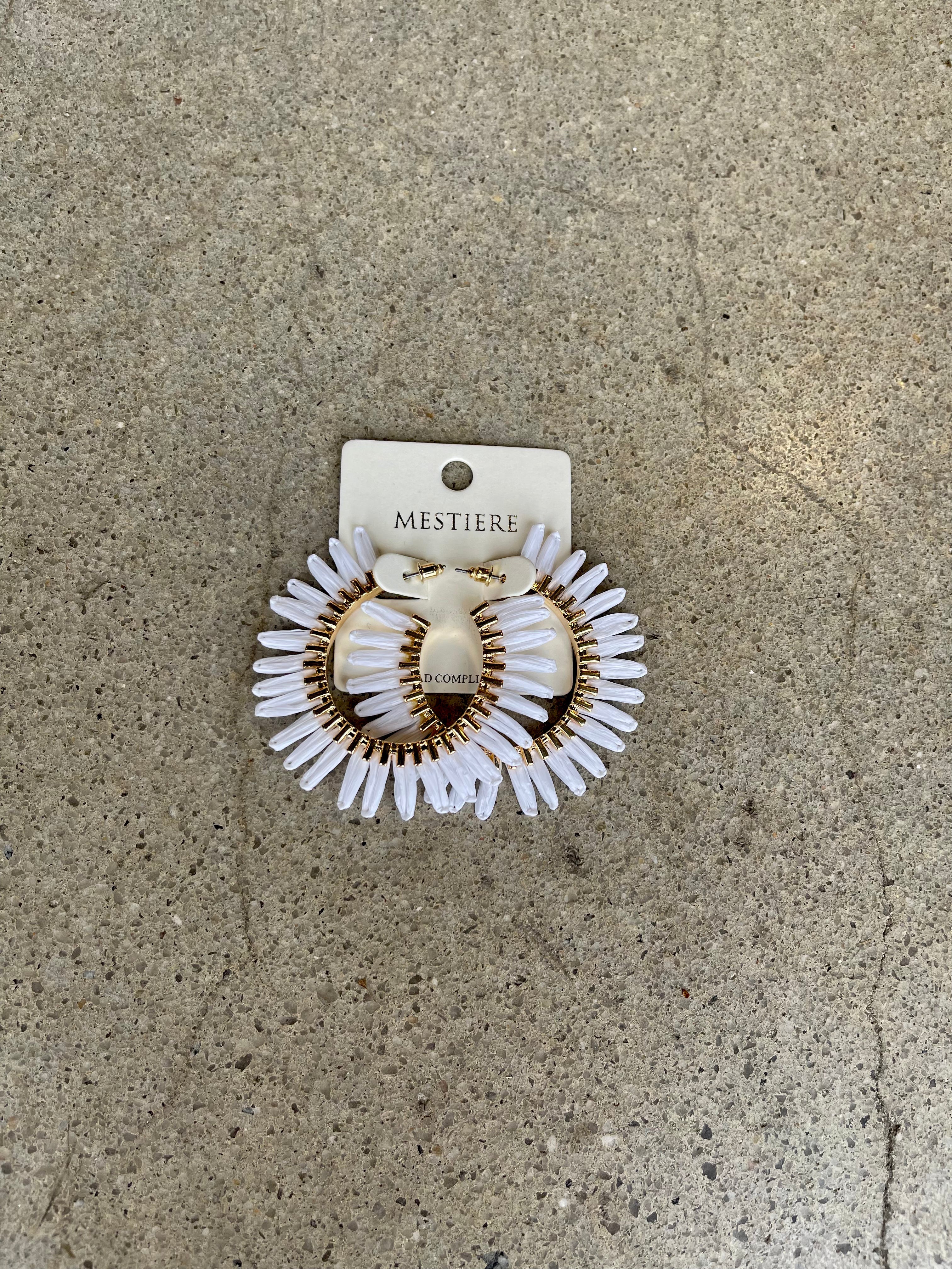 White Raffia Hoop Earring