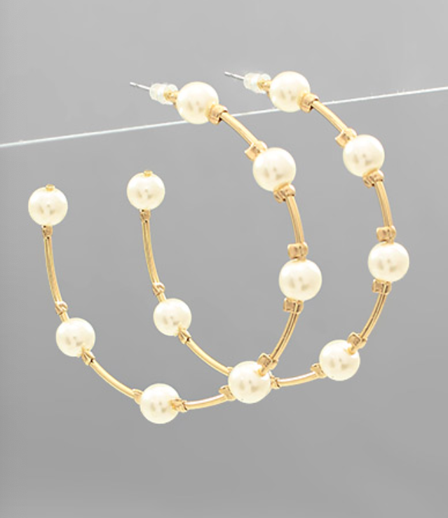 Gold Pearl Hoops